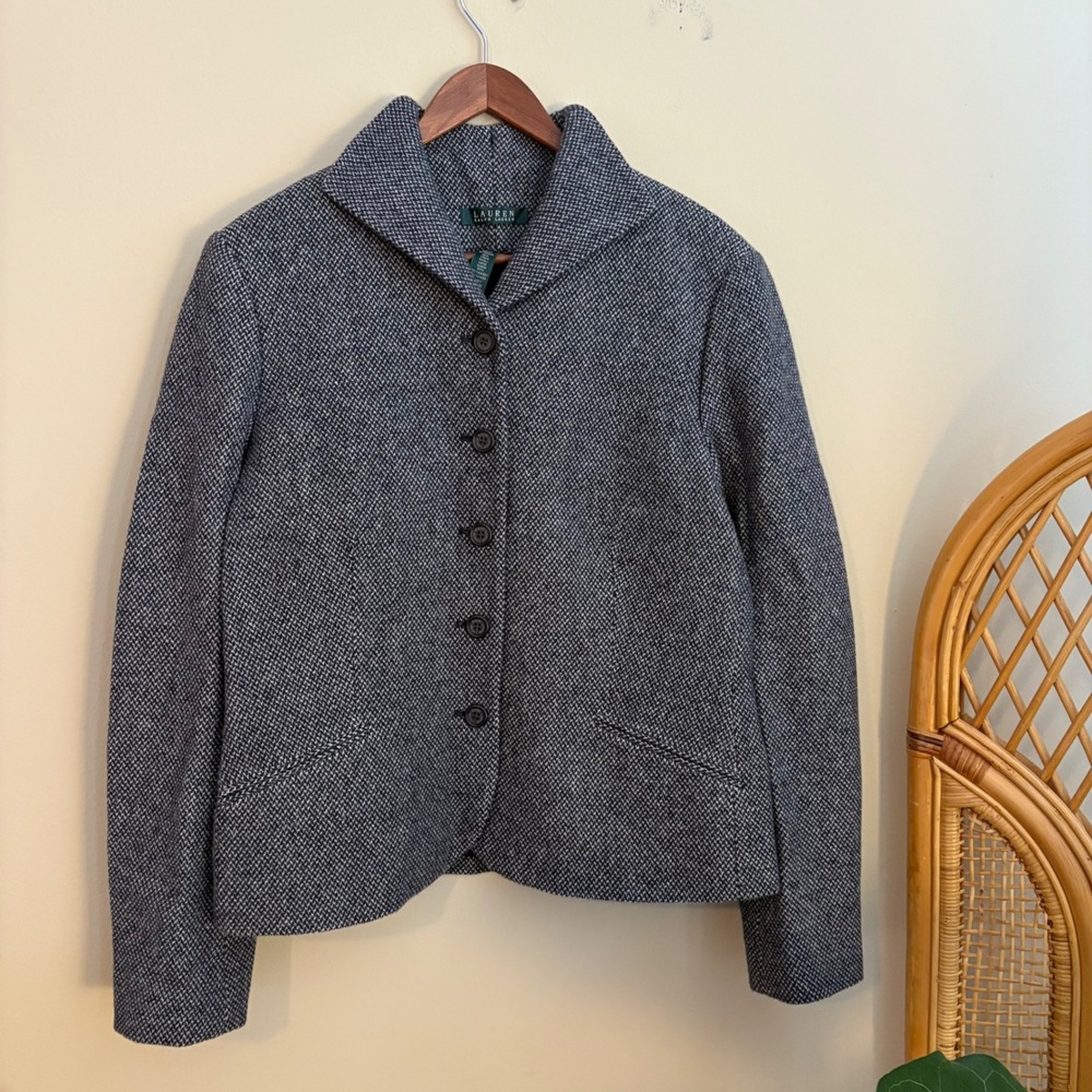 Vintage Womens Authentic Polo Ralph Lauren Navy Blue Horse Riding Blazer Top
